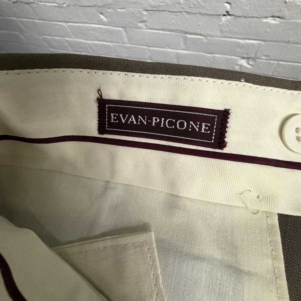 Evan-Picone Dress Pants Mens 35x29 Beige Wool Pleated Classic Fit Office Wear
